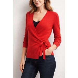 Banana Republic Red 100% Merino Wool Wrap Cardigan Sweater Womens Medium